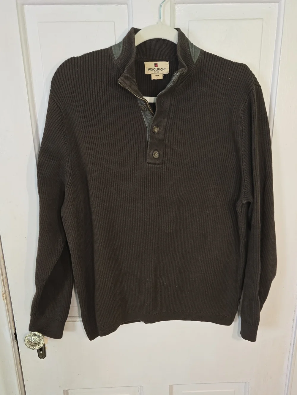 Men's Woolrich Men's Dark Brown Ribbed Zip-Neck Sweater Size L